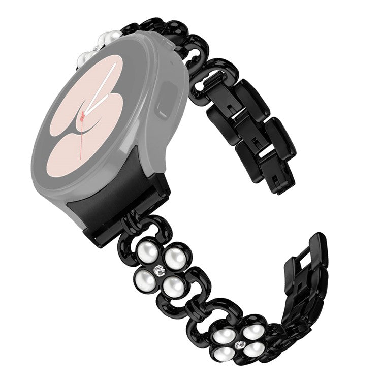 For Samsung Galaxy Watch 5 Active 40mm 44mm / Watch 5 40mm 44mm Women Fashion Four Leaf Clover Stainless Steel Watchband - Black