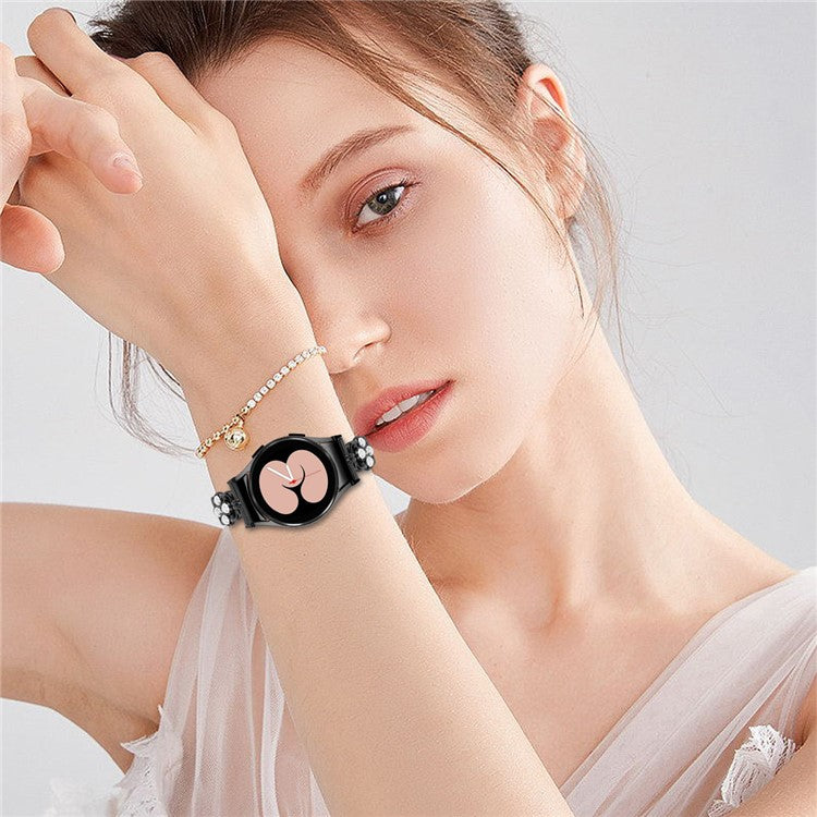 For Samsung Galaxy Watch 5 Active 40mm 44mm / Watch 5 40mm 44mm Women Fashion Four Leaf Clover Stainless Steel Watchband - Black