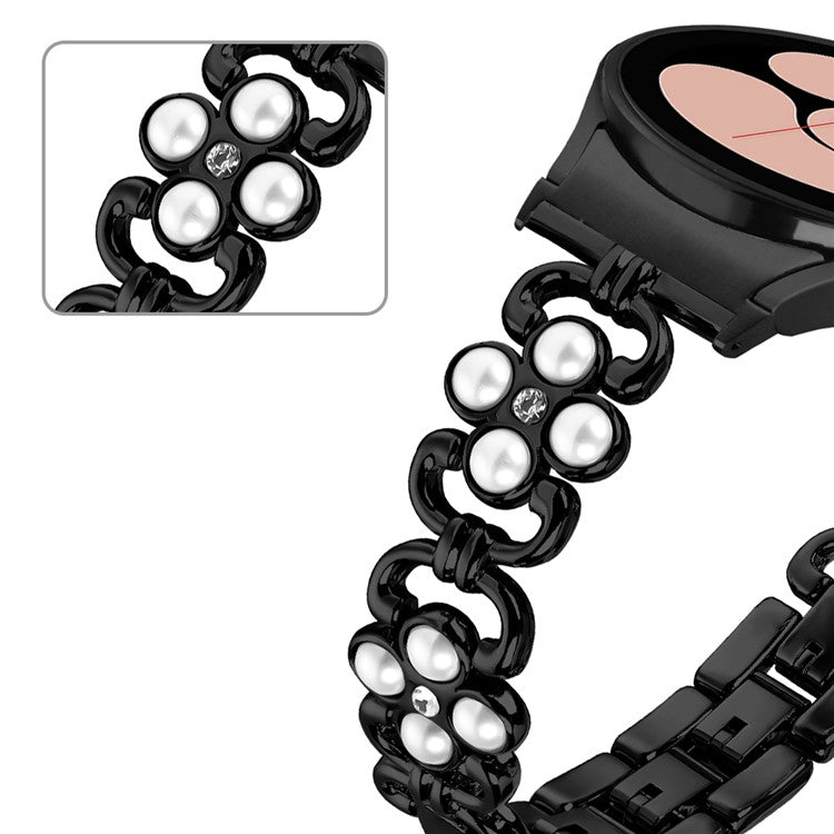 For Samsung Galaxy Watch6 40mm 44mm / Watch6 Classic 43mm 47mm Tool Free Four Leaf Clover Stainless Steel Watch Strap - Black