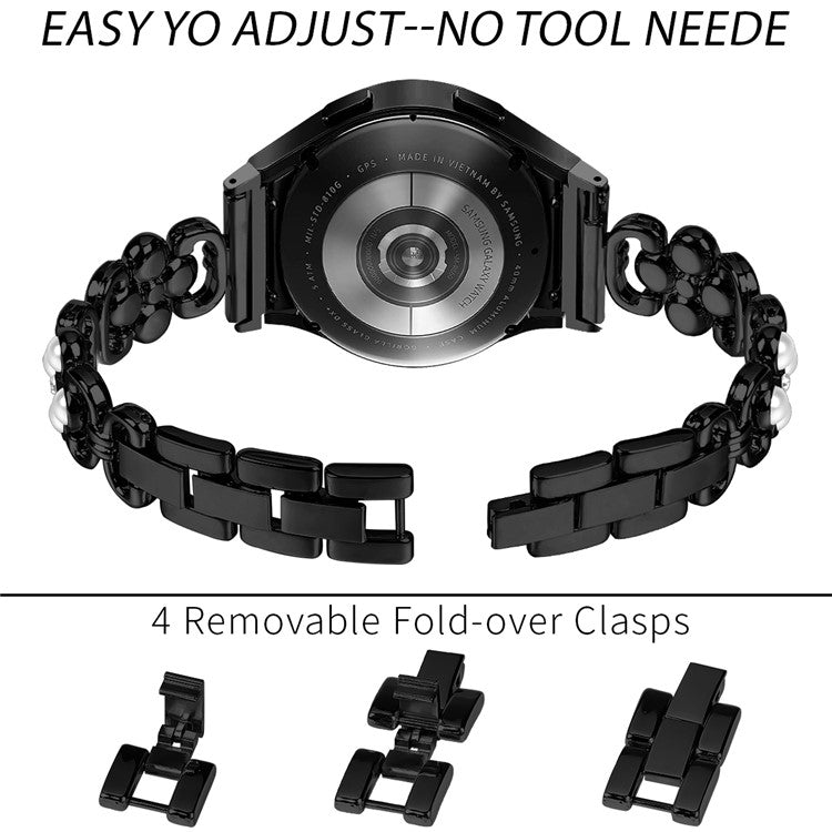 For Samsung Galaxy Watch6 40mm 44mm / Watch6 Classic 43mm 47mm Tool Free Four Leaf Clover Stainless Steel Watch Strap - Black