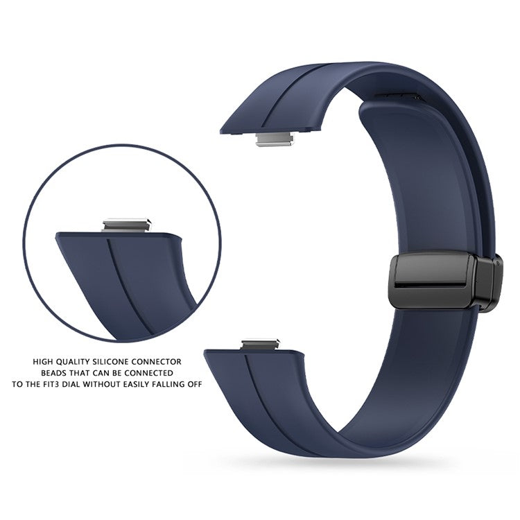 For Huawei Watch Fit 3 Silicone Strap Magnetic Folding Buckle Watch Band - Black