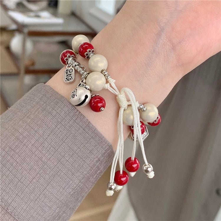 For Apple Watch 10 46mm / Ultra 2 / Ultra 49mm / 9 8 7 45mm / SE (2023) SE (2022) SE 6 5 4 44mm / 3 2 1 42mm Artificial Pearl Strap - Beige / 2-Chain