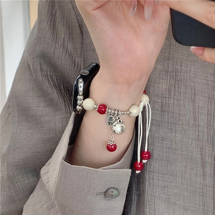 For Apple Watch 10 46mm / Ultra 2 / Ultra 49mm / 9 8 7 45mm / SE (2023) SE (2022) SE 6 5 4 44mm / 3 2 1 42mm Artificial Pearl Strap - Beige / 2-Chain