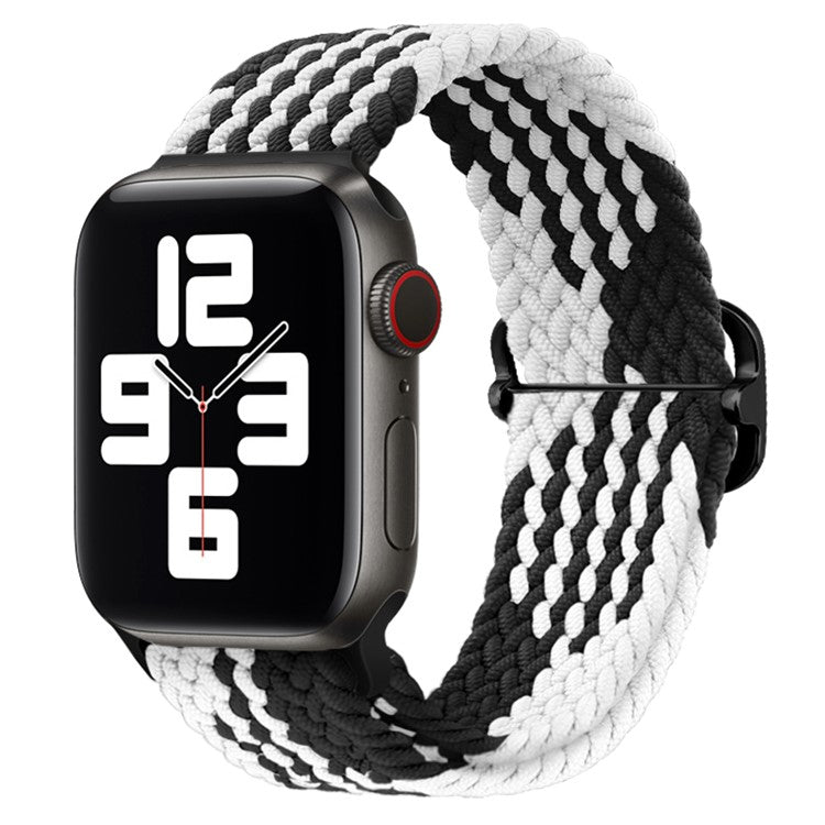 For Apple Watch 10 46mm / Ultra 2 / Ultra 49mm / 9 8 7 45mm / SE (2023) SE (2022) SE 6 5 4 44mm / 3 2 1 42mm Strap Nylon Braided Watch Band - Z-Shape Black+White