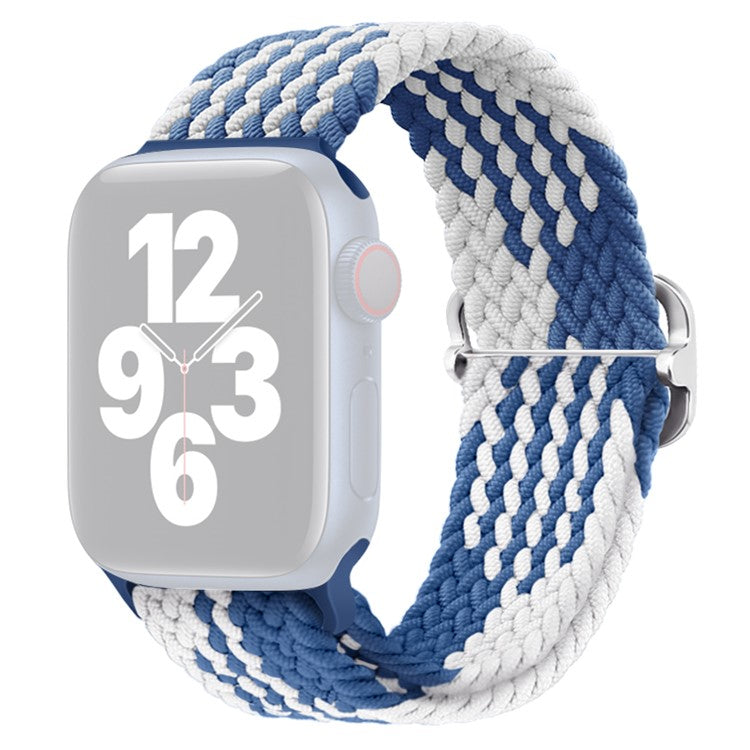 For Apple Watch 10 46mm / Ultra 2 / Ultra 49mm / 9 8 7 45mm / SE (2023) SE (2022) SE 6 5 4 44mm / 3 2 1 42mm Strap Nylon Braided Watch Band - Z-Shape Blue+White