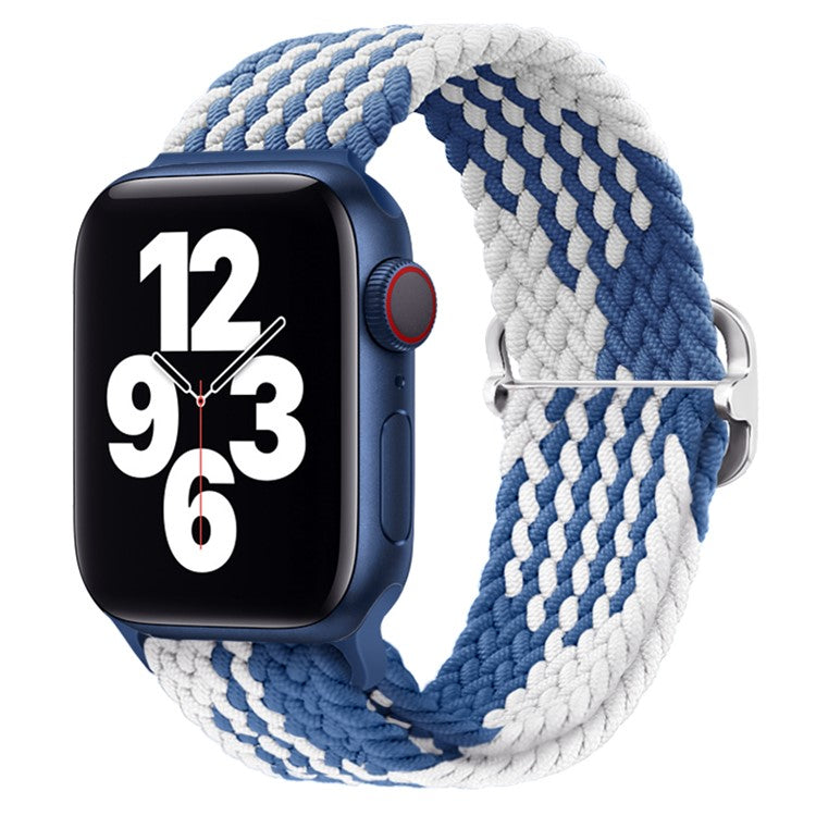 For Apple Watch 10 46mm / Ultra 2 / Ultra 49mm / 9 8 7 45mm / SE (2023) SE (2022) SE 6 5 4 44mm / 3 2 1 42mm Strap Nylon Braided Watch Band - Z-Shape Blue+White