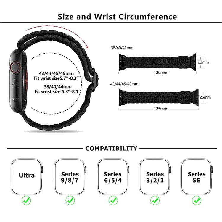 For Apple Watch 10 46mm / Ultra 2 / Ultra 49mm / 9 8 7 45mm / SE (2023) SE (2022) SE 6 5 4 44mm / 3 2 1 42mm Strap Nylon Braided Watch Band - Space Grey