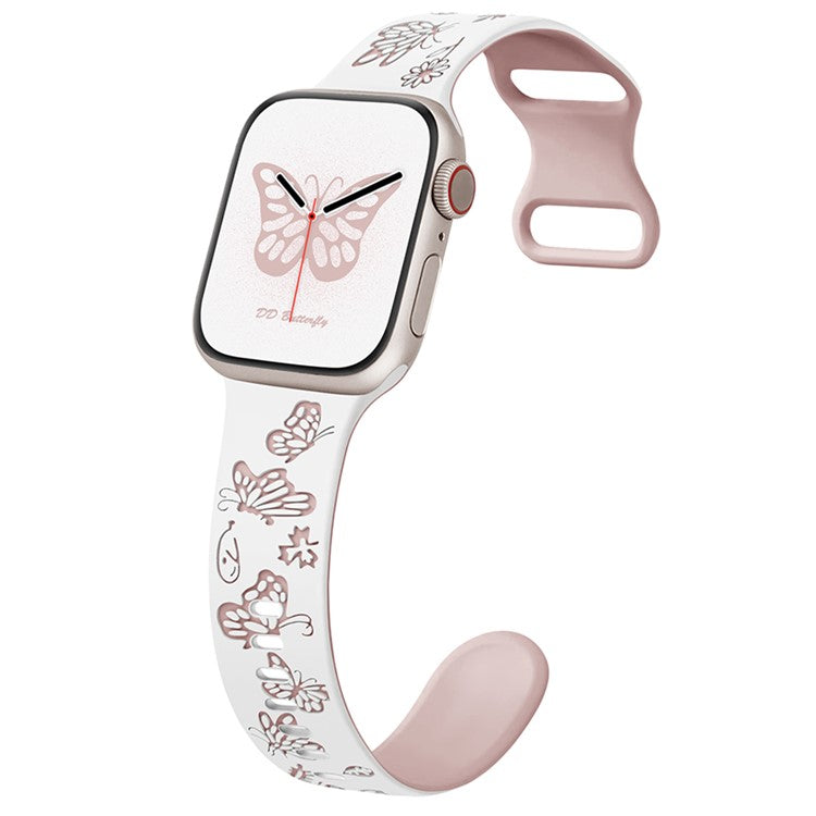 For Apple Watch 10 46mm / Ultra 2 / Ultra 49mm / 9 8 7 45mm / SE (2023) SE (2022) SE 6 5 4 44mm / 3 2 1 42mm Silicone Strap - White+Pink