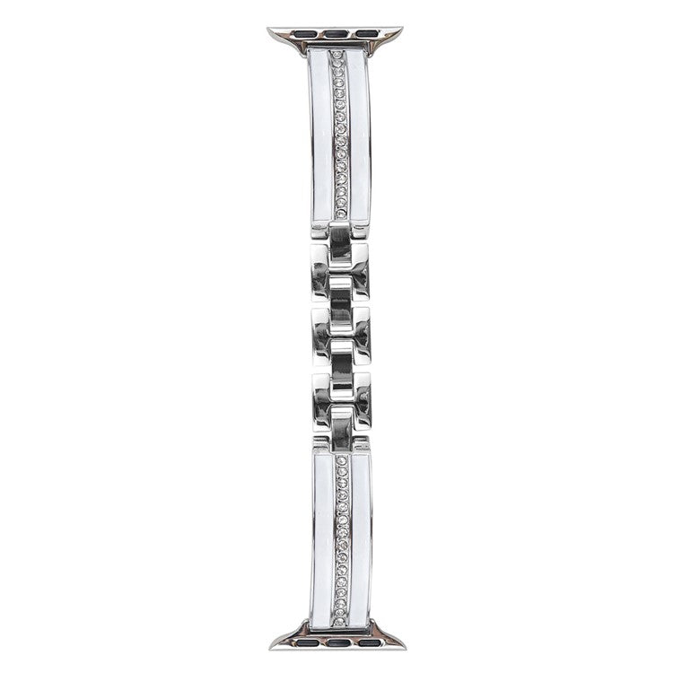 For Apple Watch Series 10 42mm / 9 8 7 41mm / SE (2023) SE (2022) SE 6 5 4 40mm / 3 2 1 38mm Epoxy Watch Band Metal Bangle Strap - Silver+White