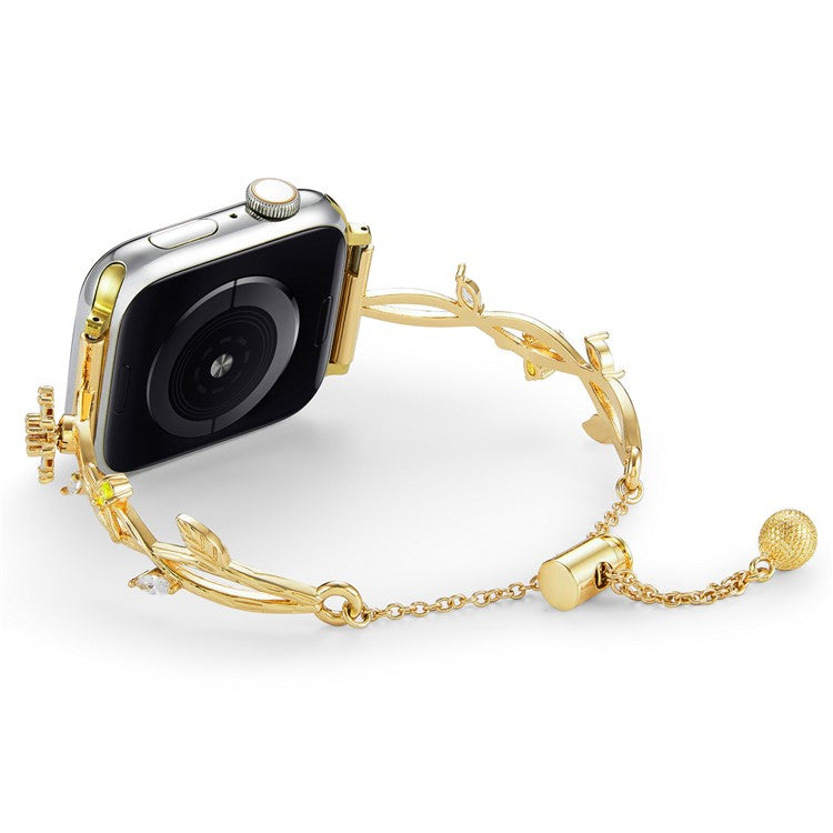 For Apple Watch Series 10 42mm / 9 8 7 41mm / SE (2023) SE (2022) SE 6 5 4 40mm / 3 2 1 38mm Zinc Alloy Watch Band Rotary Flower - Gold