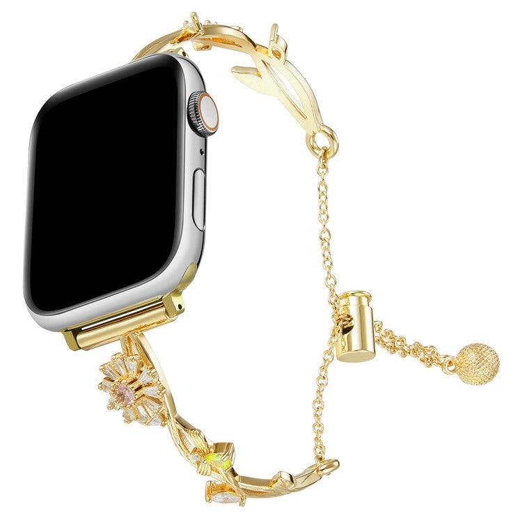 For Apple Watch Series 10 42mm / 9 8 7 41mm / SE (2023) SE (2022) SE 6 5 4 40mm / 3 2 1 38mm Zinc Alloy Watch Band Rotary Flower - Gold