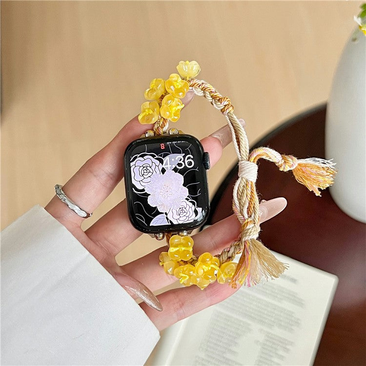 For Apple Watch 10 46mm / Ultra 2 / Ultra 49mm / 9 8 7 45mm / SE (2023) SE (2022) SE 6 5 4 44mm / 3 2 1 42mm Braided Rope Watch Strap - Yellow