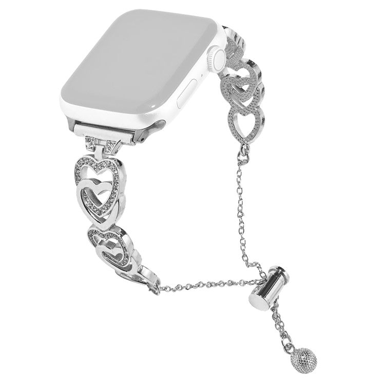 For Apple Watch Series 10 42mm / 9 8 7 41mm / SE (2023) SE (2022) SE 6 5 4 40mm / 3 2 1 38mm Watch Band Zinc Alloy Heart Bracelet - Silver