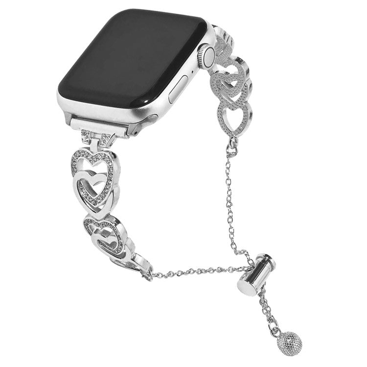 For Apple Watch Series 10 42mm / 9 8 7 41mm / SE (2023) SE (2022) SE 6 5 4 40mm / 3 2 1 38mm Watch Band Zinc Alloy Heart Bracelet - Silver