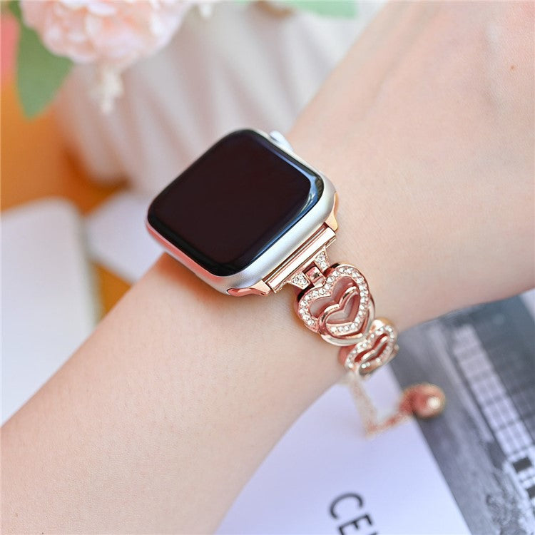 For Apple Watch 10 46mm / Ultra 2 / Ultra 49mm / 9 8 7 45mm / SE (2023) SE (2022) SE 6 5 4 44mm / 3 2 1 42mm Dressy Strap Zinc Alloy Heart Watch Band - Rose Gold
