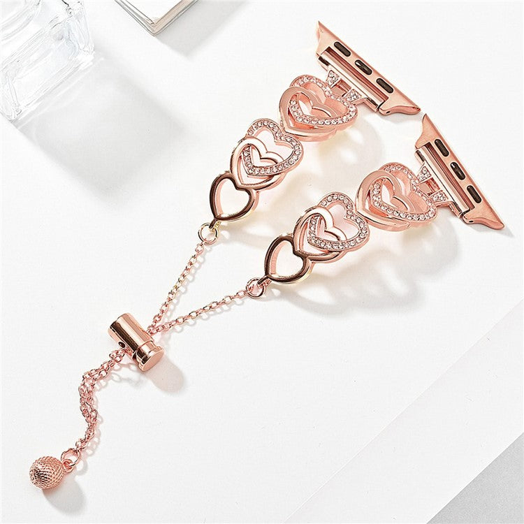 For Apple Watch 10 46mm / Ultra 2 / Ultra 49mm / 9 8 7 45mm / SE (2023) SE (2022) SE 6 5 4 44mm / 3 2 1 42mm Dressy Strap Zinc Alloy Heart Watch Band - Rose Gold