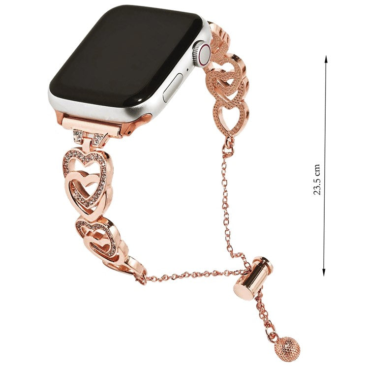 For Apple Watch 10 46mm / Ultra 2 / Ultra 49mm / 9 8 7 45mm / SE (2023) SE (2022) SE 6 5 4 44mm / 3 2 1 42mm Dressy Strap Zinc Alloy Heart Watch Band - Rose Gold