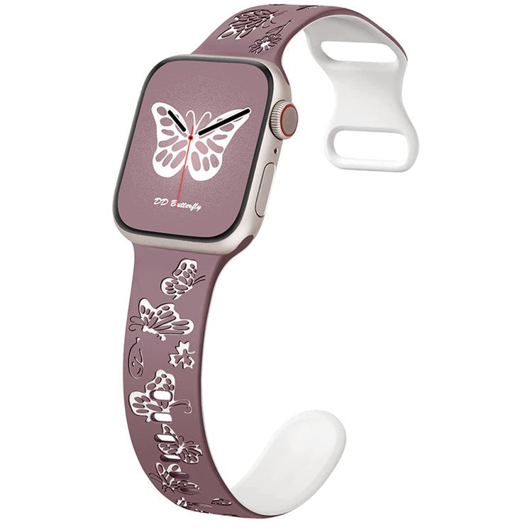 For Apple Watch Series 10 42mm / 9 8 7 41mm / SE (2023) SE (2022) SE 6 5 4 40mm / 3 2 1 38mm Band Dual Color Silicone Strap - Smoky Purple+White