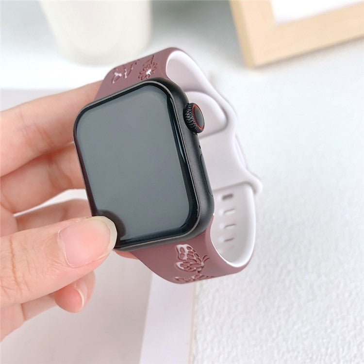 For Apple Watch Series 10 42mm / 9 8 7 41mm / SE (2023) SE (2022) SE 6 5 4 40mm / 3 2 1 38mm Band Dual Color Silicone Strap - Smoky Purple+White
