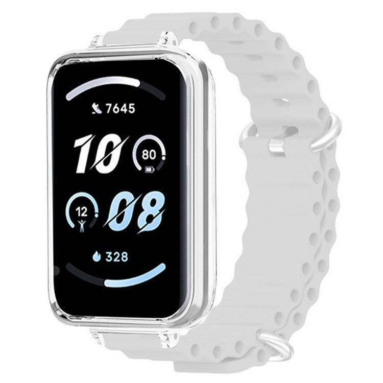 For Honor Band 9 Watch Band Ocean Silicone Strap with Transparent Case - White
