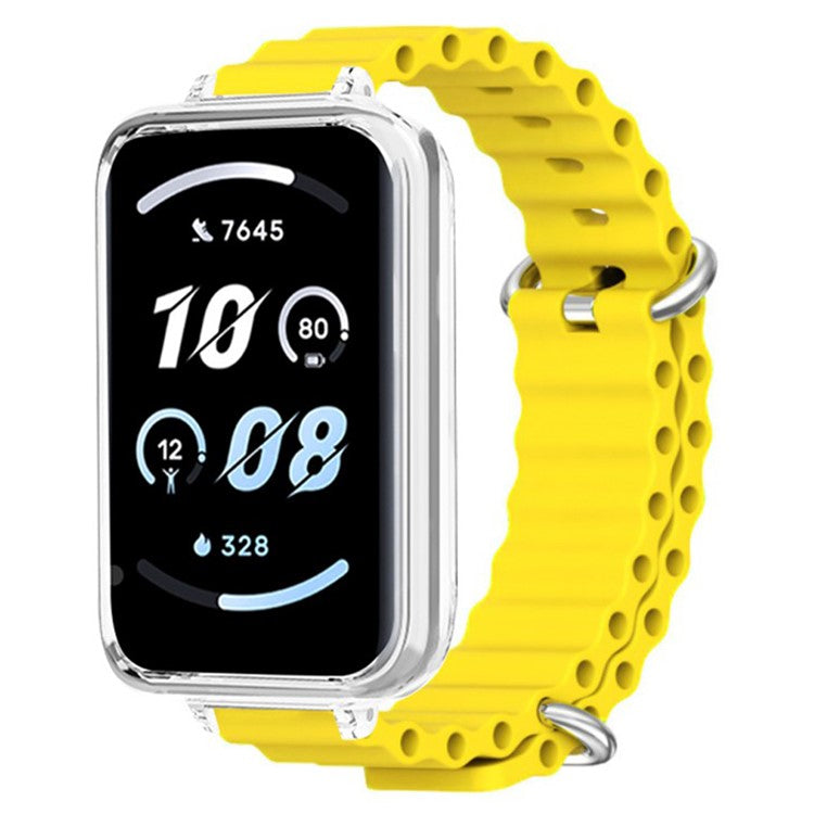 For Honor Band 9 Watch Band Ocean Silicone Strap with Transparent Case - Yellow