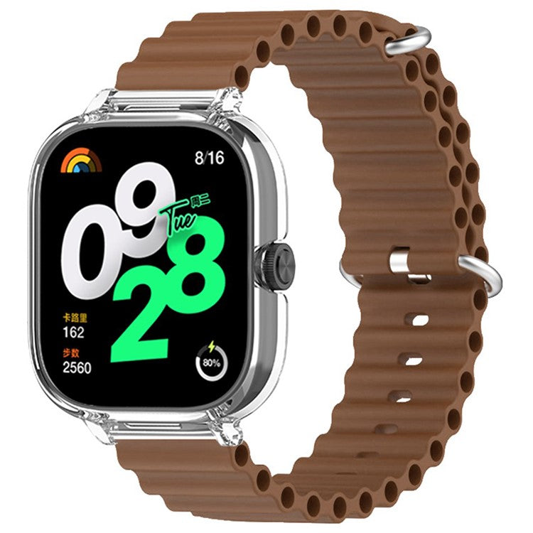 For Xiaomi Redmi Watch 4 Silicone Strap Ocean Sport Watch Band with Transparent Case - Brown