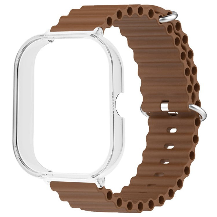 For Xiaomi Redmi Watch 4 Silicone Strap Ocean Sport Watch Band with Transparent Case - Brown