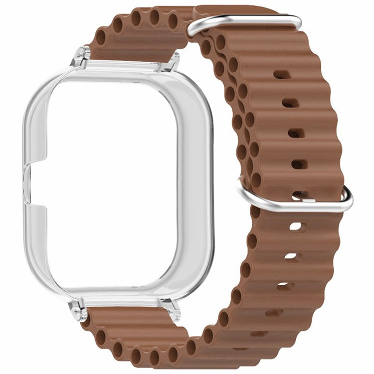 For Xiaomi Redmi Watch 4 Silicone Strap Ocean Sport Watch Band with Transparent Case - Brown