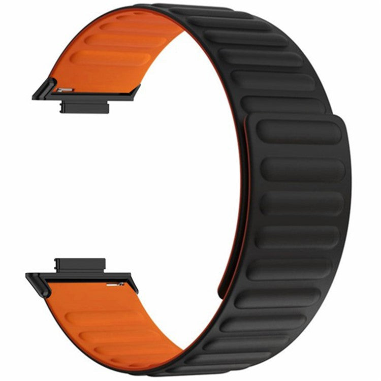 For Huawei Watch Fit 3 Watch Band Adjustable Magnetic Silicone Wrist Strap - Black+Orange