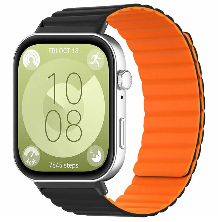 For Huawei Watch Fit 3 Watch Band Adjustable Magnetic Silicone Wrist Strap - Black+Orange