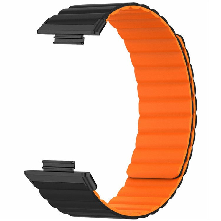 For Huawei Watch Fit 3 Watch Band Adjustable Magnetic Silicone Wrist Strap - Black+Orange