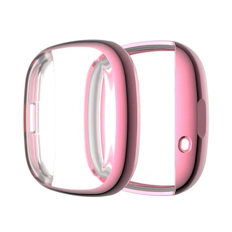 Soft TPU Electroplated Protective Case for Fitbit Versa 3/Sense Anti-scratch Full Protection Watch Cover - Pink