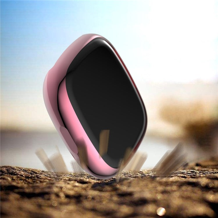 Soft TPU Electroplated Protective Case for Fitbit Versa 3/Sense Anti-scratch Full Protection Watch Cover - Pink