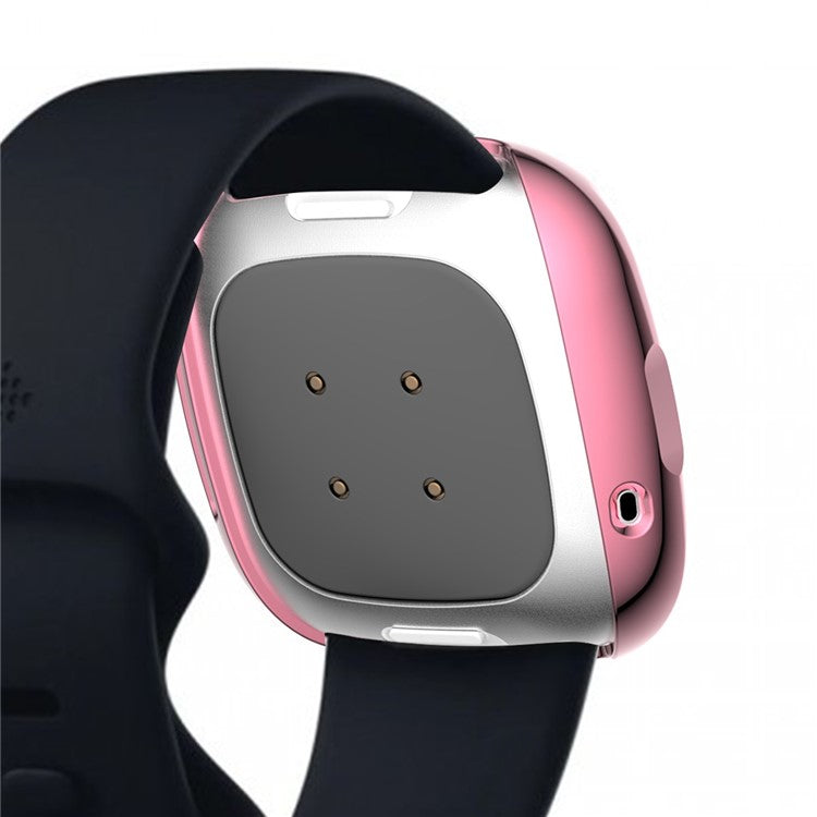 Soft TPU Electroplated Protective Case for Fitbit Versa 3/Sense Anti-scratch Full Protection Watch Cover - Pink