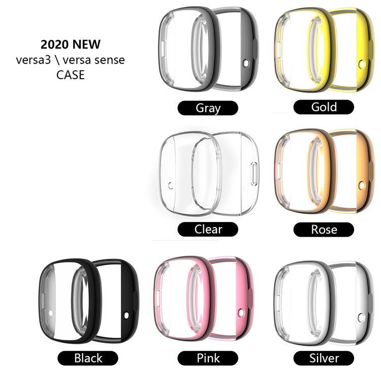 Soft TPU Electroplated Protective Case for Fitbit Versa 3/Sense Anti-scratch Full Protection Watch Cover - Pink