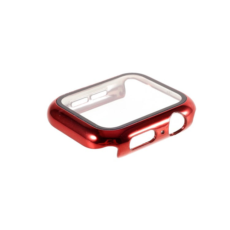 Electroplated PC Frame + Tempered Glass Screen Protector Case for Apple Watch Series SE / SE (2022) / 6 / 5 / 4 44MM - Red