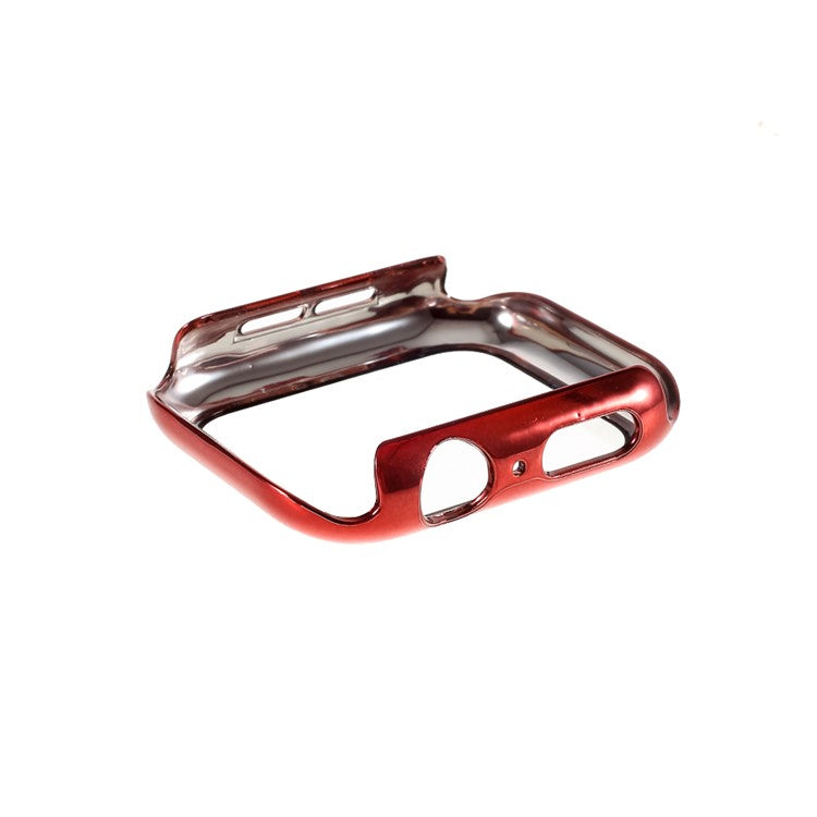 Electroplated PC Frame + Tempered Glass Screen Protector Case for Apple Watch Series SE / SE (2022) / 6 / 5 / 4 44MM - Red