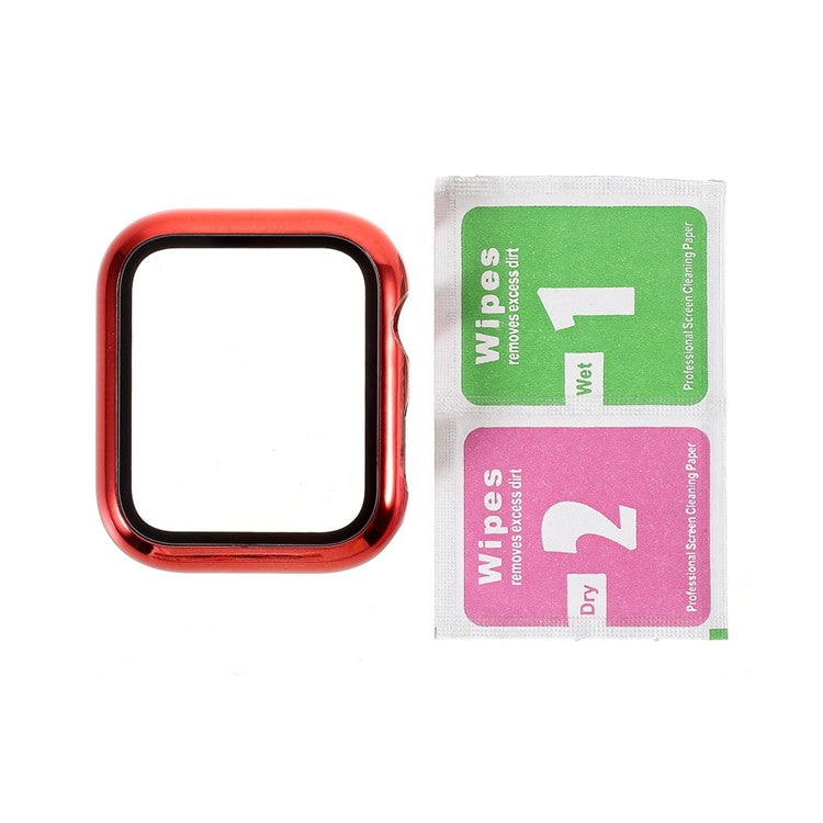 Electroplated PC Frame + Tempered Glass Screen Protector Case for Apple Watch Series SE / SE (2022) / 6 / 5 / 4 44MM - Red