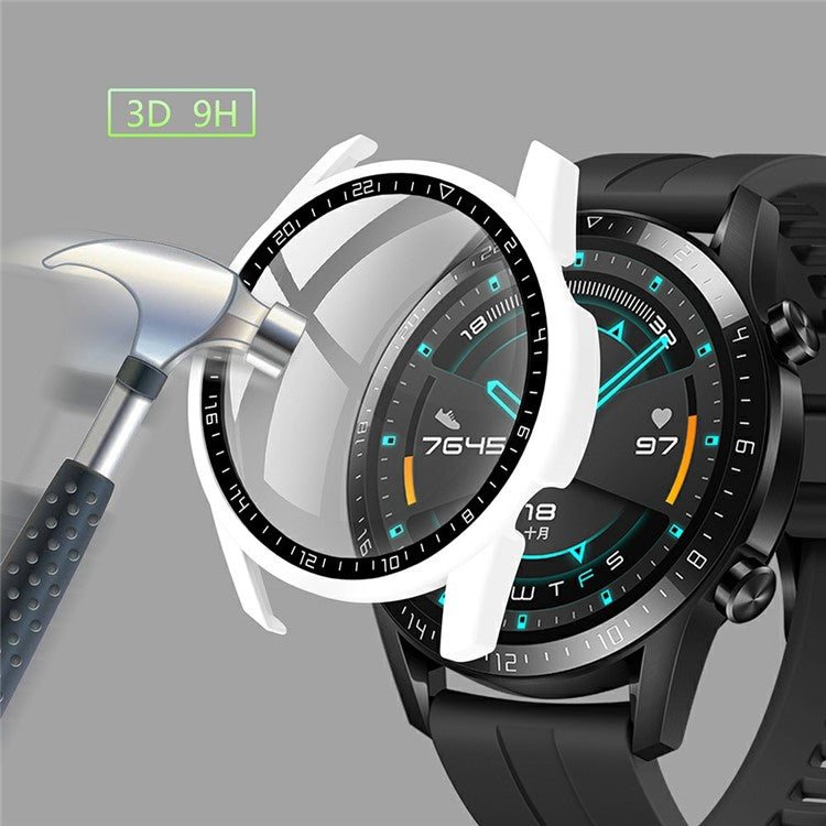 Rubberized PC Frame + Tempered Glass Screen Case with Scale for Huawei Watch GT 2 46mm - White