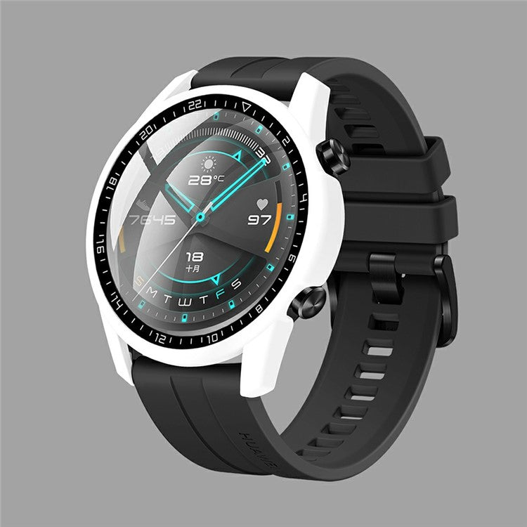 Rubberized PC Frame + Tempered Glass Screen Case with Scale for Huawei Watch GT 2 46mm - White