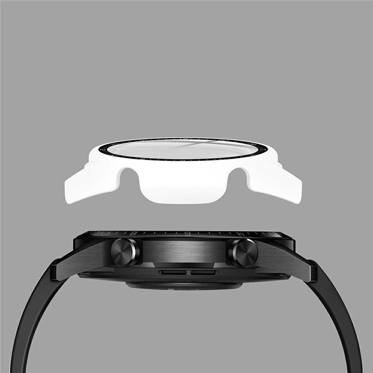 Rubberized PC Frame + Tempered Glass Screen Case with Scale for Huawei Watch GT 2 46mm - White