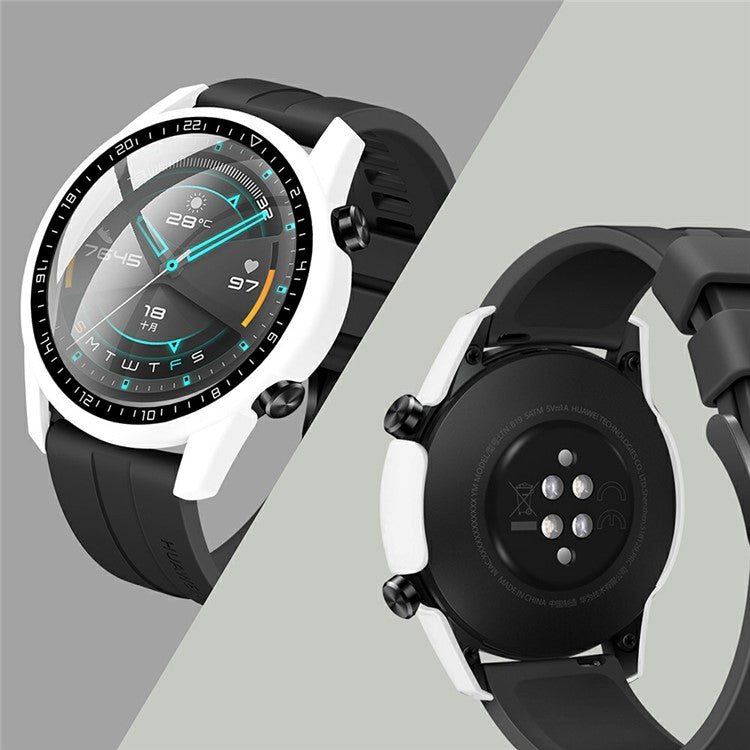 Rubberized PC Frame + Tempered Glass Screen Case with Scale for Huawei Watch GT 2 46mm - White