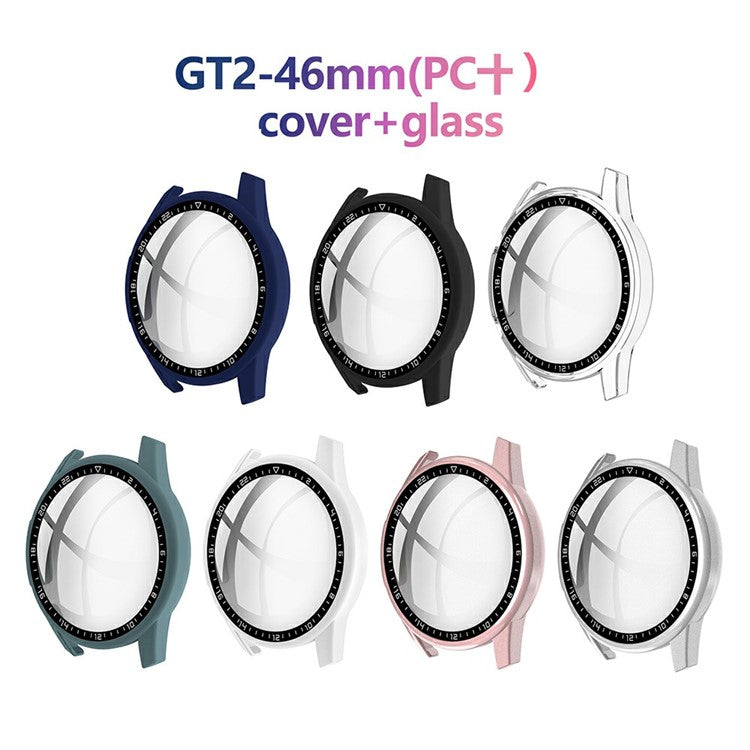 Rubberized PC Frame + Tempered Glass Screen Case with Scale for Huawei Watch GT 2 46mm - White