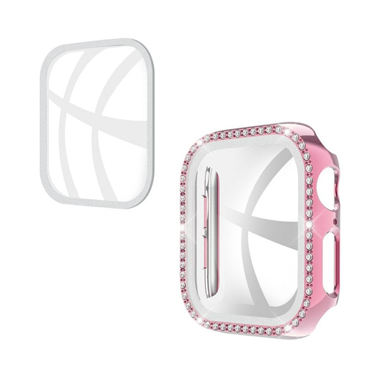 Rhinestone Decor PC Frame Case for Apple Watch Series SE / SE (2022) / 6 / 5 / 4 40MM with Tempered Glass Screen Protector - Pink