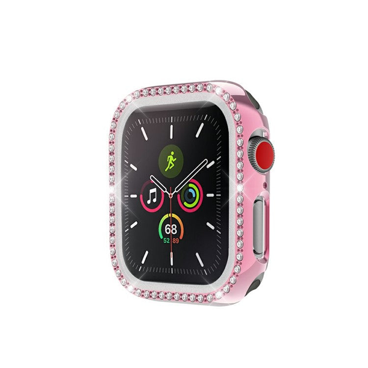 Rhinestone Decor PC Frame Case for Apple Watch Series SE / SE (2022) / 6 / 5 / 4 40MM with Tempered Glass Screen Protector - Pink