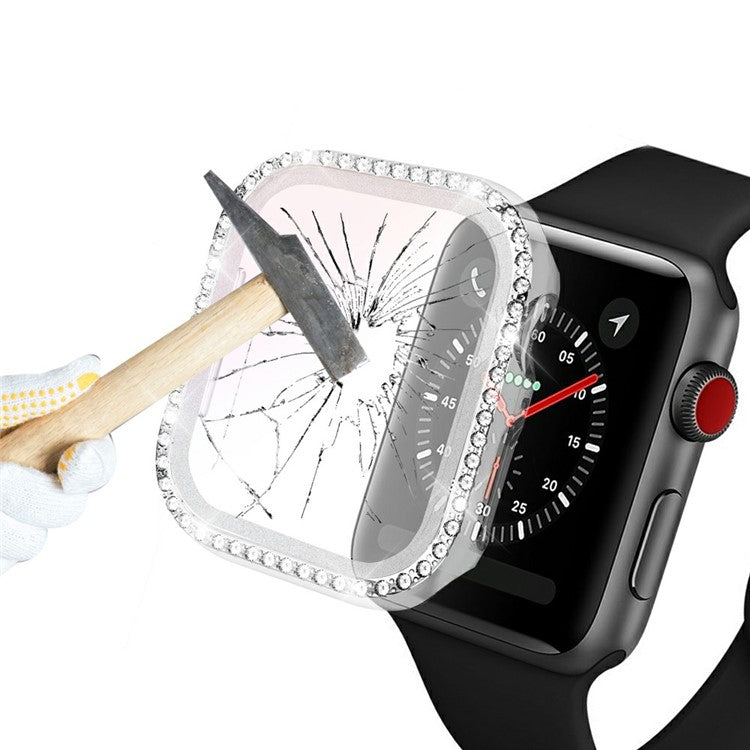 Rhinestone Decor Tempered Glass+PC All-round Protective Watch Case for Apple Watch Series 3/2/1 38mm - Transparent