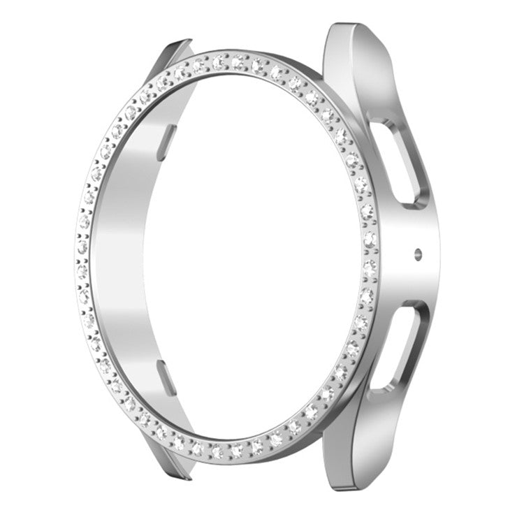 For Samsung Galaxy Watch7 40mm Watch Case Rhinestone Decor Hard PC Protective Frame - Silver