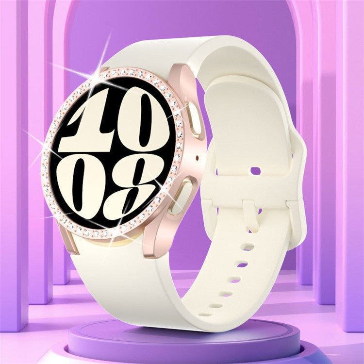 For Samsung Galaxy Watch7 40mm Watch Case Rhinestone Decor Hard PC Protective Frame - Silver