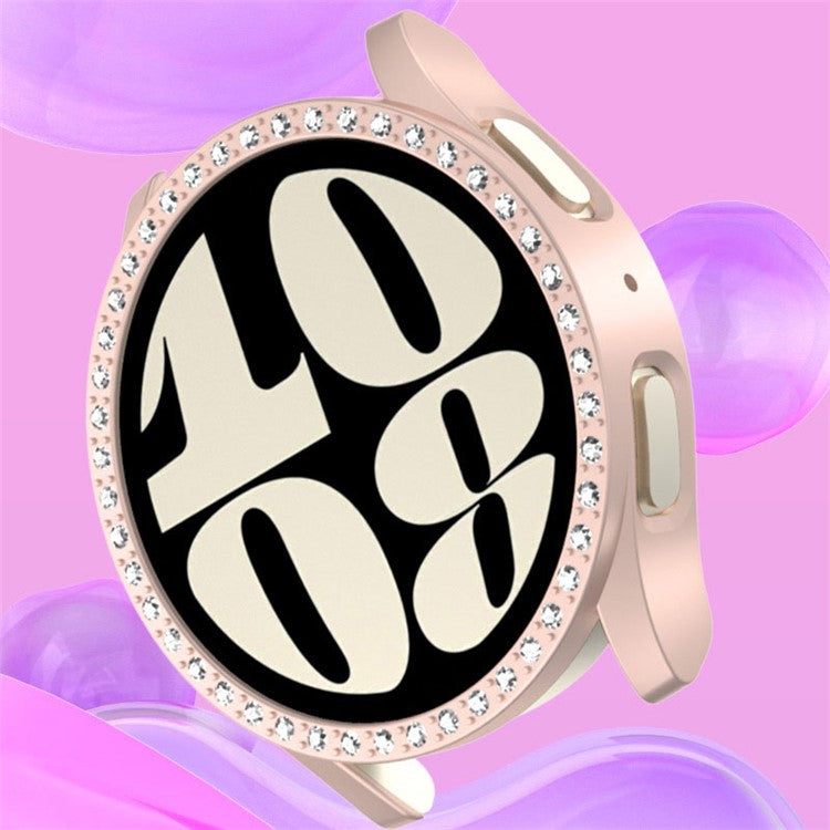 For Samsung Galaxy Watch7 40mm Watch Case Rhinestone Decor Hard PC Protective Frame - Silver