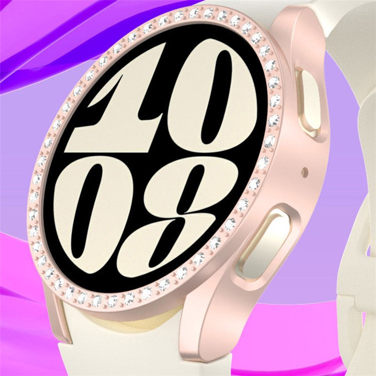 For Samsung Galaxy Watch7 40mm Watch Case Rhinestone Decor Hard PC Protective Frame - Silver